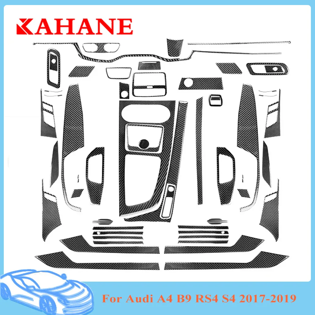 

Car Carbon Fiber Stickers For Audi A4 B9 RS4 S4 2017 2018 2019 Interior Cover Trim Console Ashtray Panel Decorative Accessories