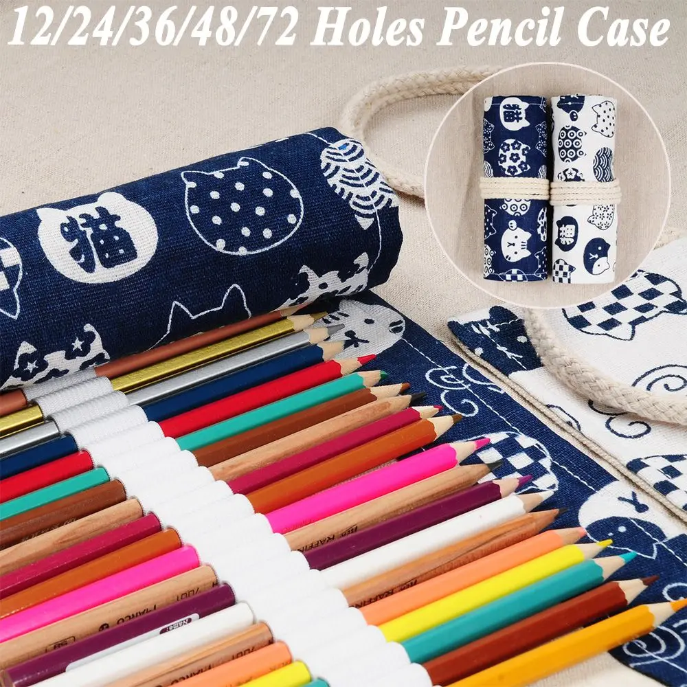 

Student Vintage Roll Pouch Roll Up Large Capacity Cosmetic Bags Pen Curtain Cat Pencil Case Pencil Bags Pens Storage Box