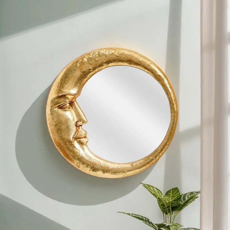 Moon Mirror Abstract Human Face Crescent Moon Round Decorative Mirror Background Wall Decoration Home Art Accessories