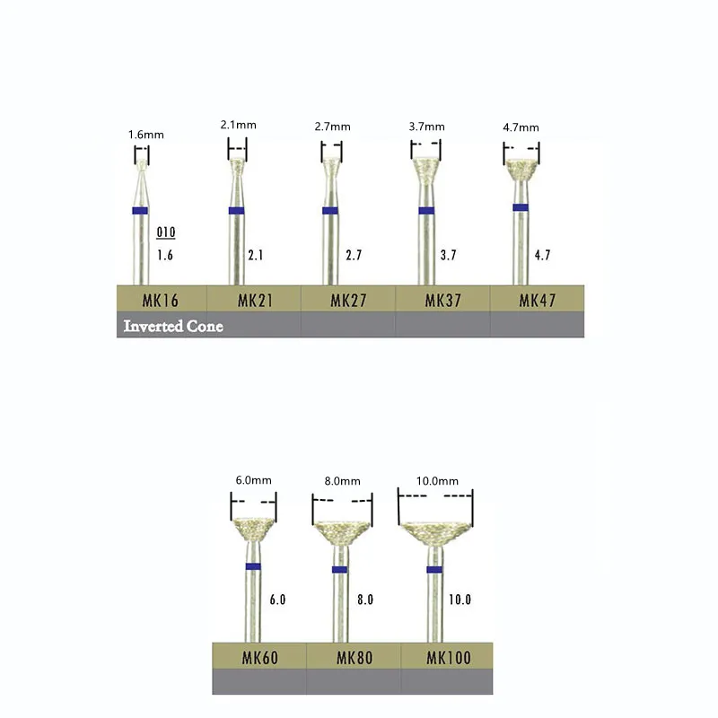 60Pcs Dental Diamond Drill Bit Set Electroplated Inverted Cone Bur Grind Zirconia Sharp Durable Dentistry Tool Lab Materia