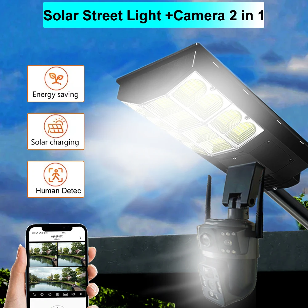 WiFi Solar LED Street Lights Low Powerd Camera  Human Detect CCTV Cameras Recording Humanoid Auto Tracking Outdoor PTZ IP Camera