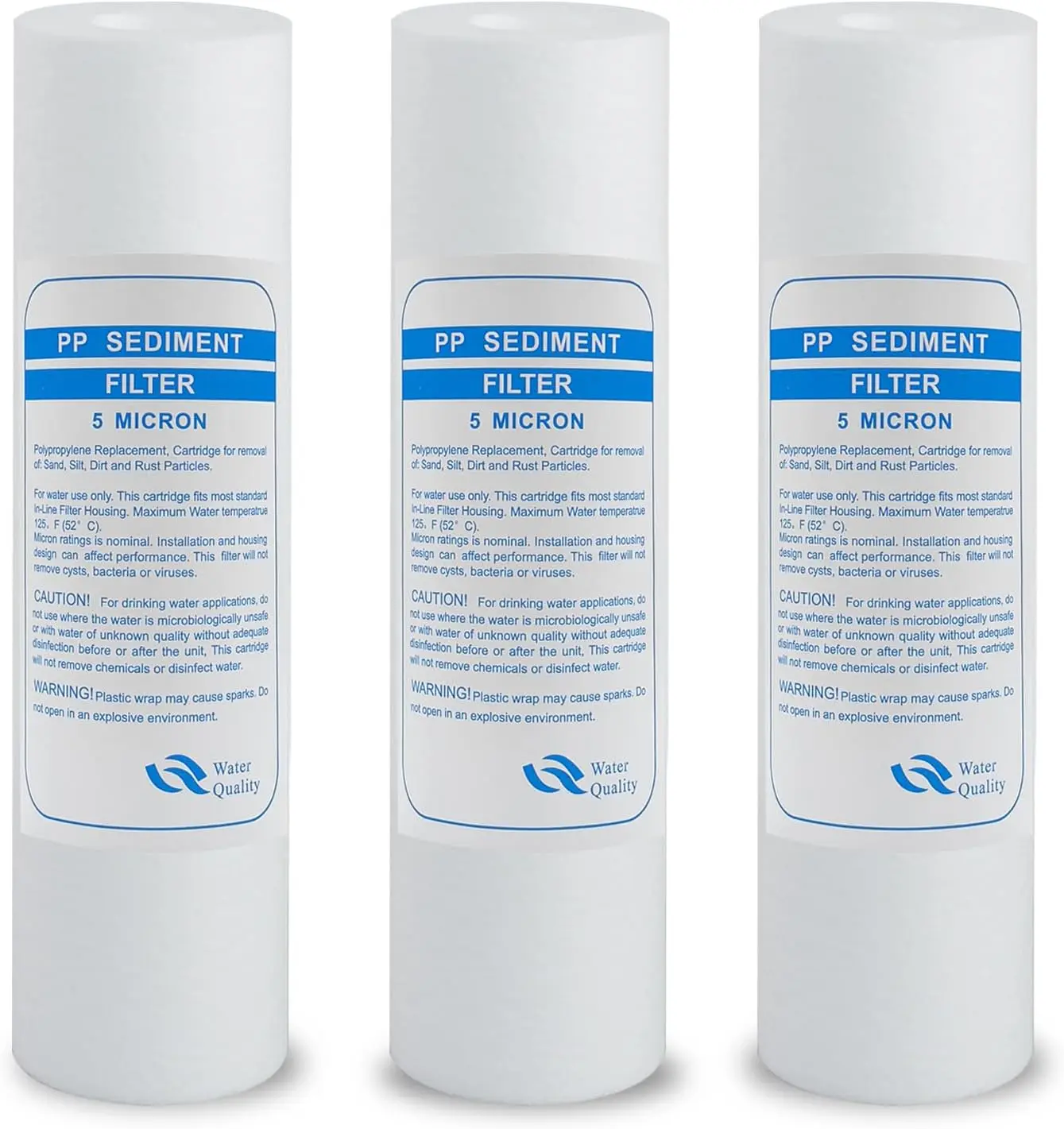 3 Pack 5 Micron Sediment Filter 10 X 2.5 Inch Polypropylene PP Cotton Pre-Filter Cartridge for Whole House RO Water Filter