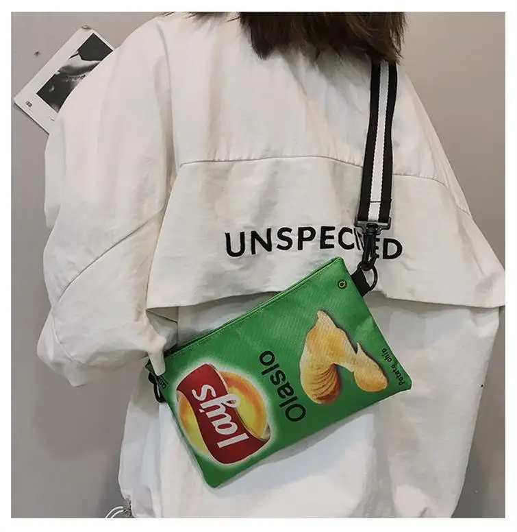 Umhängetasche mit Kartoffelchips-Snack-Muster, Damenversion, kleine einzelne Umhängetasche, lustige Umschlagtasche für Frauen und Mädchen, Handytasche – Detail 11