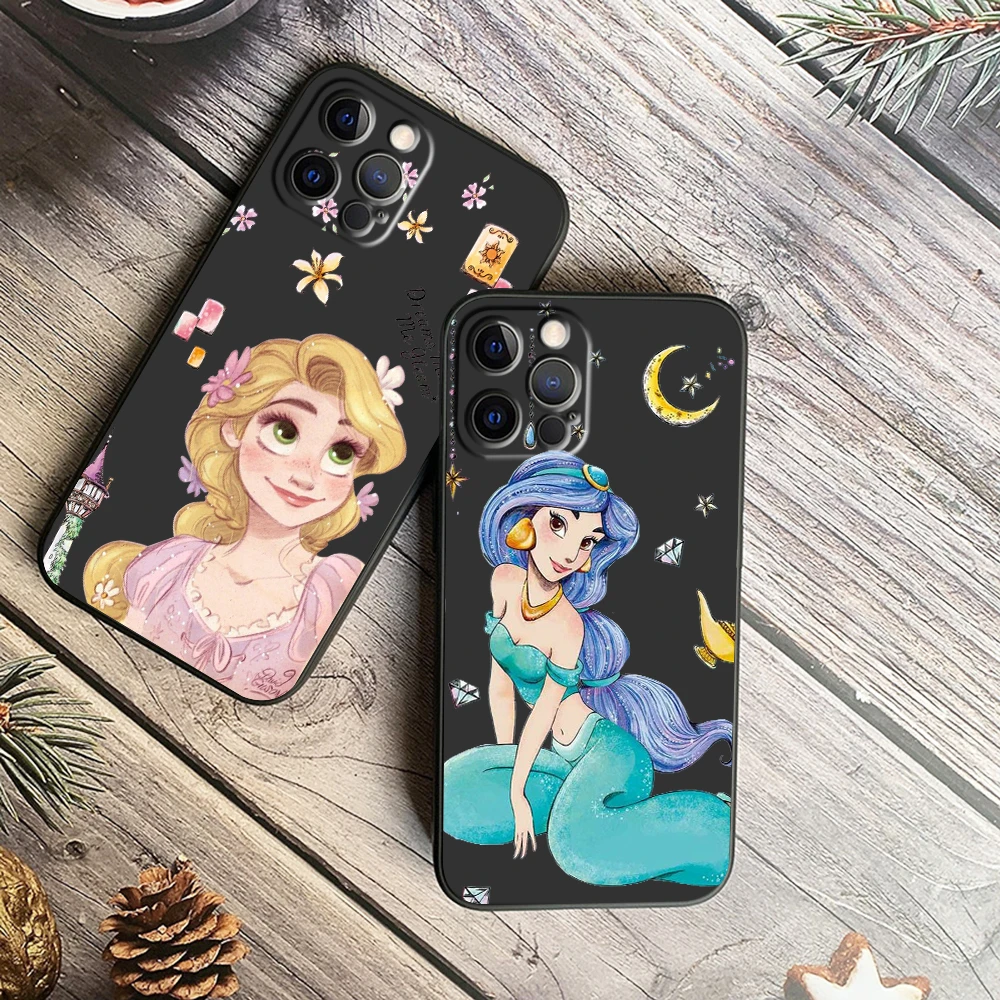 Princess Tangled Rapunzel For iPhone 15 14 13 12 11 XS XR X 8 7 SE Pro Max Plus Mini Black Soft Phone Case