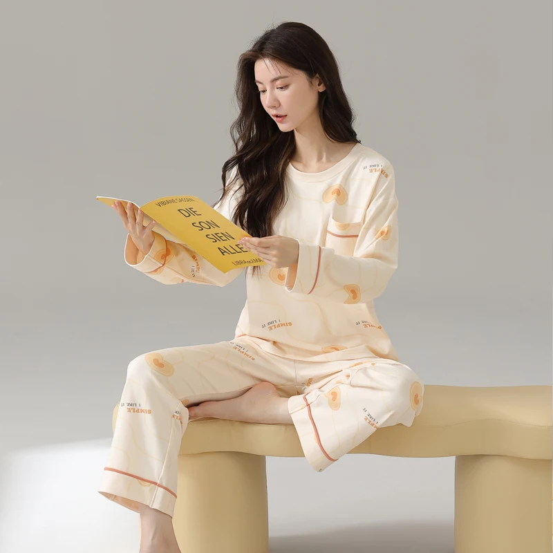 

Комплекты пижам с леопардовым принтом для женщин, осенние, мятные, с вышивкой, домашняя одежда, подарок для сестры, домашняя одежда с круглым вырезом, длинными рукавами, до колен, унисекс