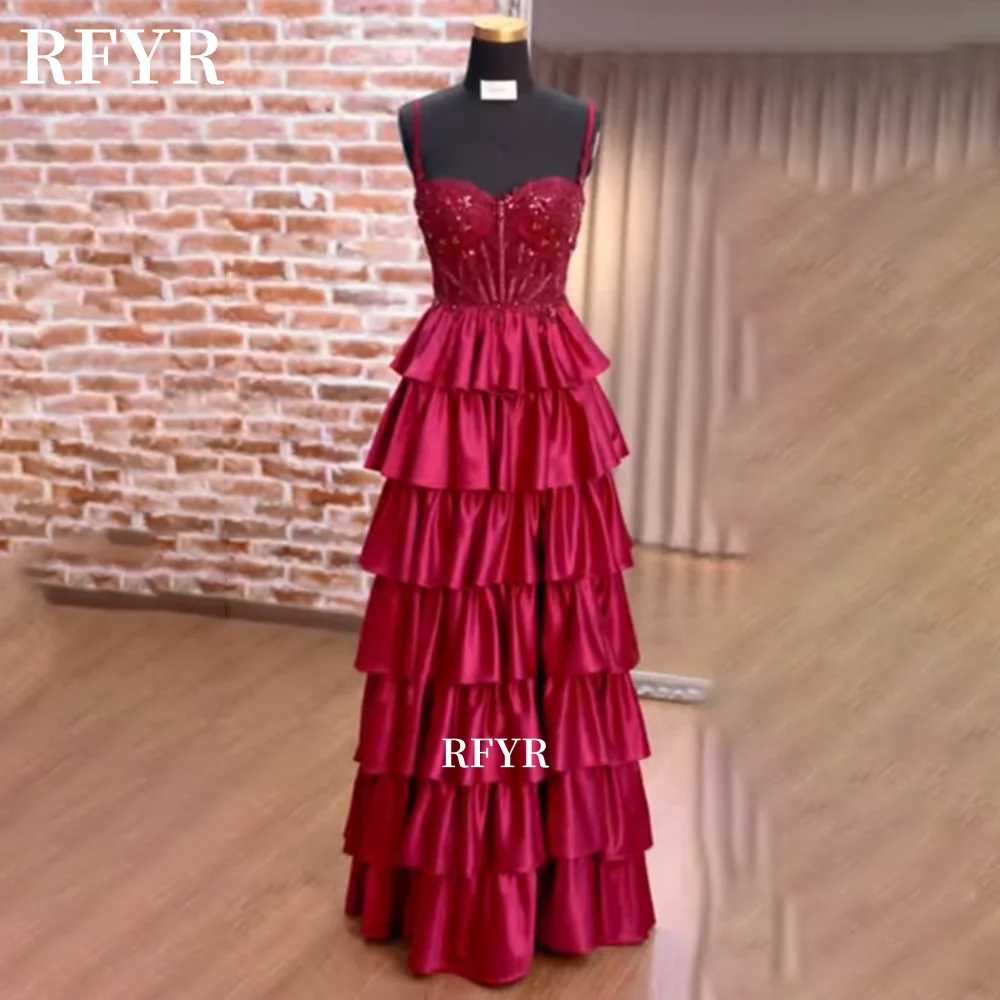 

RFYR Lace Up Back Prom Dress Fish Boned Evening Dress Layers Party Princess Dress for Arabic Women Customized