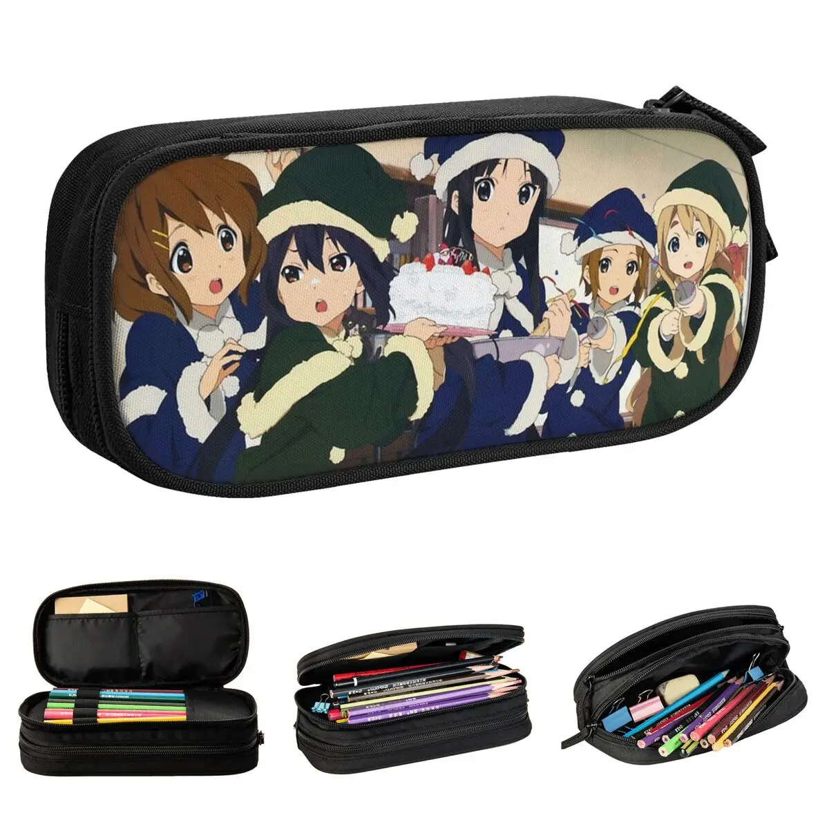 جميل K-On! عيد الميلاد الوقت مقلمة قلم رصاص الحقيبة حامل قلم لفتاة صبي حقيبة تخزين كبيرة اللوازم المدرسية الهدايا القرطاسية