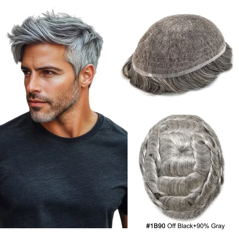 

Men's Toupee Human Hair 8x10 Inch Full Lace Base Grey Blending | For Retirement Colors 1B90 #613 New Chapter