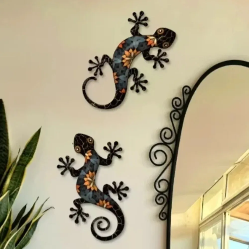 Charming Iron Gecko Wall Art 2pcs 11.8in Metal Lizards for Indoor Outdoor Garden Patio Fence Home Decor