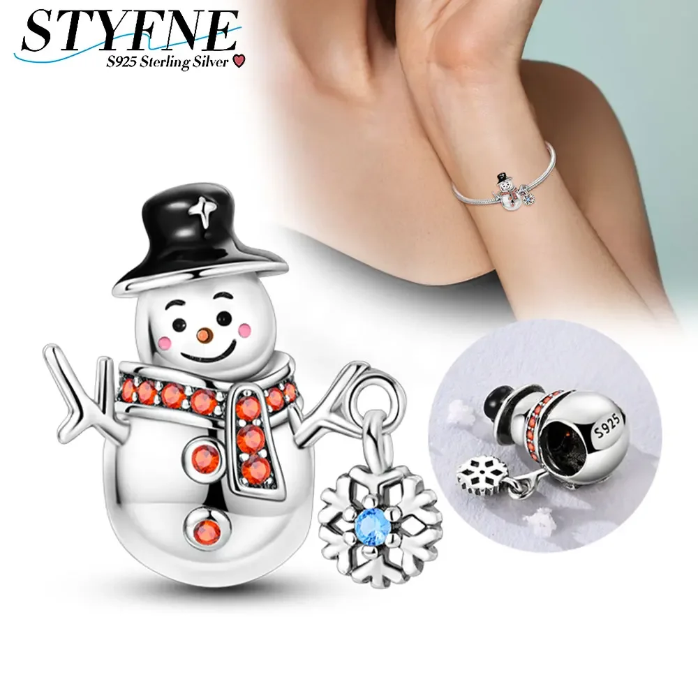 

Original New 925 Sterling Silver Cute Snowman Mr. Earphones Beads for Women Fit Pandora Bracelet Diy Fine Jewelry Gift