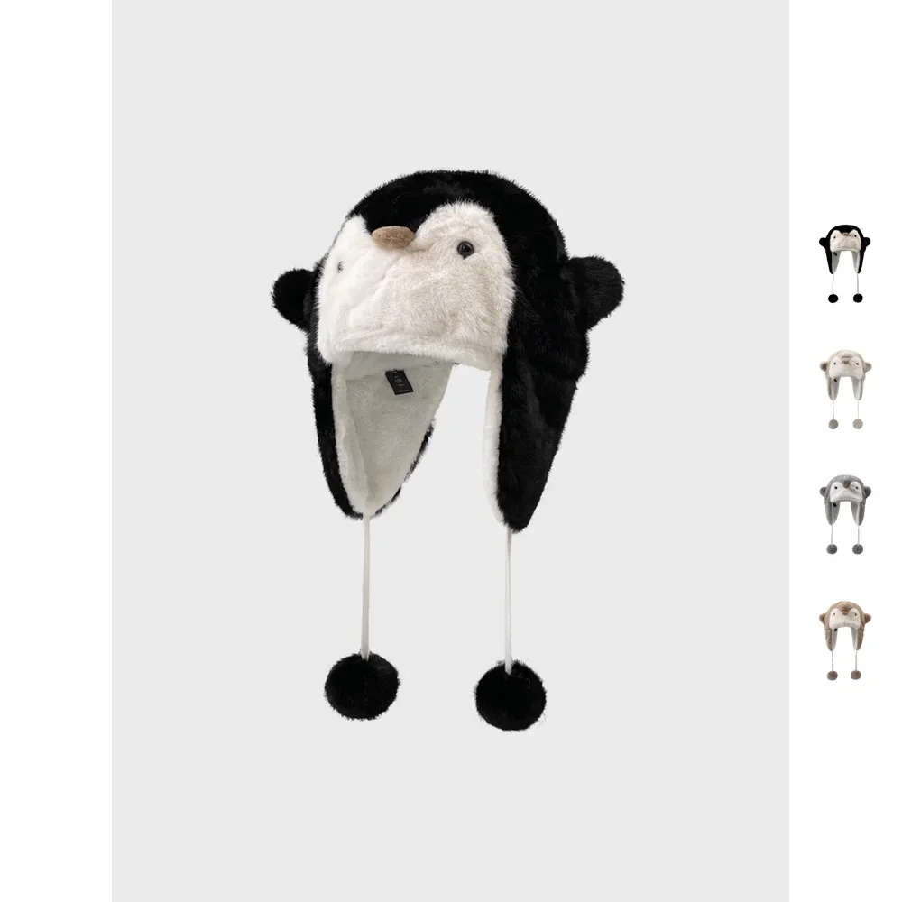 Berretto Lei Feng in peluche pinguino addensato Cappello invernale caldo con protezione per le orecchie per ciclismo Sci Copricapo unisex Cappello giocattolo carino