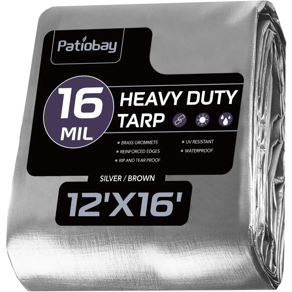 

Сверхмощный водонепроницаемый брезент 12x16 футов, толщина 16 мил с втулками каждые 23,6 дюйма, устойчивый к ультрафиолетовому излучению для использования на открытом воздухе