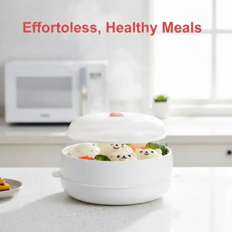 Microwave Steamer Basket with Lid & Drain Tray Easy Clean Reusable for Dumplings Rice Camping Outdoor Cooking Use
