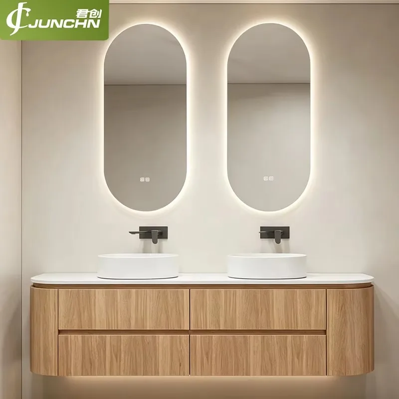 Modern Floating Double Sink Bathroom Vanity,Waterproof Mounted Bathroom Vanities With Ceramic Vessel Sink, Custom Size Available