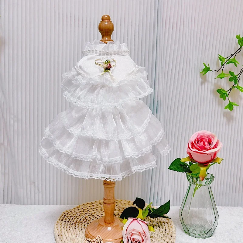

Cotton Lace White Wedding Dresses For Small Medium Dogs Poodle Schnauzer Puppy Dog Cats Clothing Spring Autumn Pet Clothes Coat