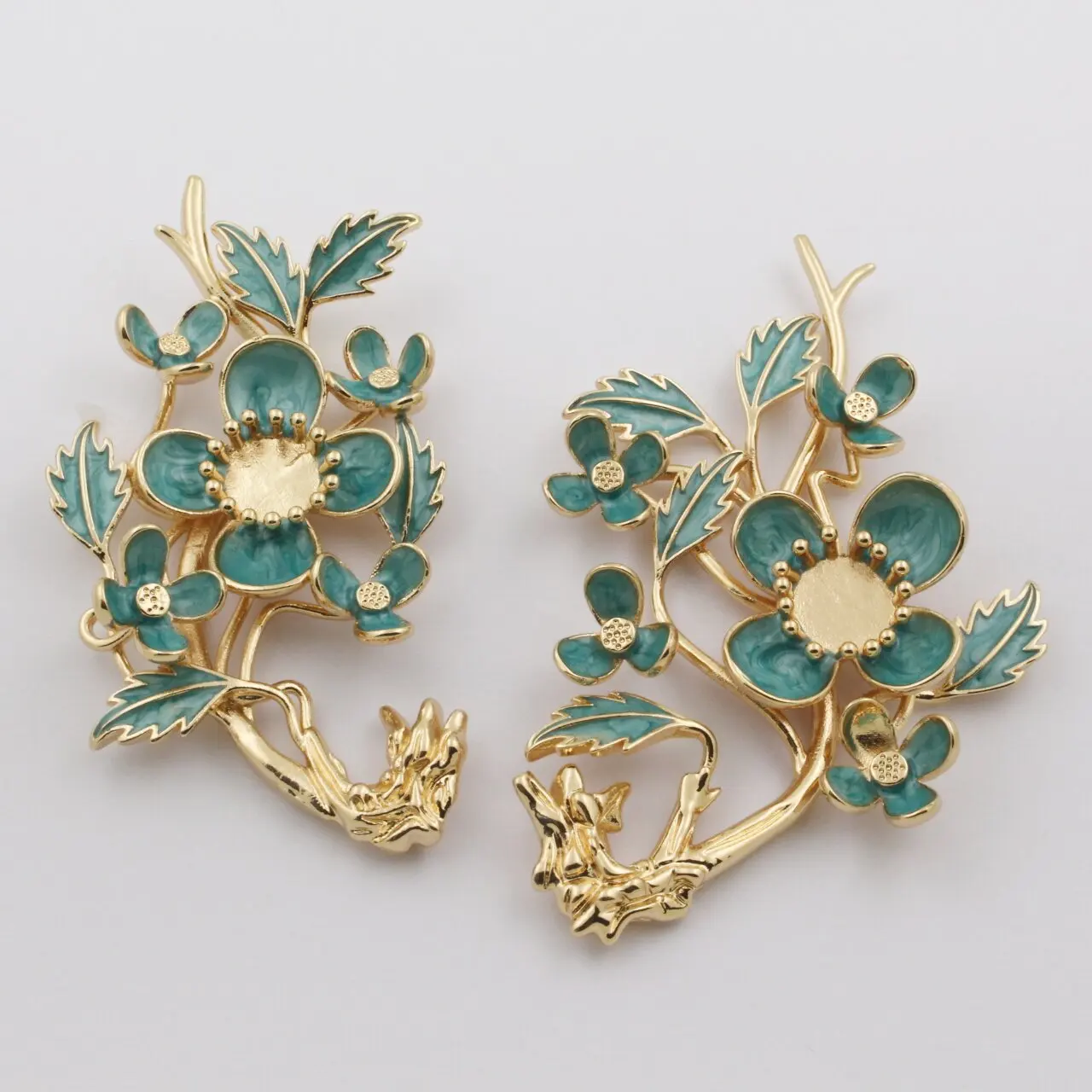 

2pair DIY Jewelry Accessories Blue Colors Enamel Tree Branch Flower Stamping Decoration Brass Casted Quality Findings