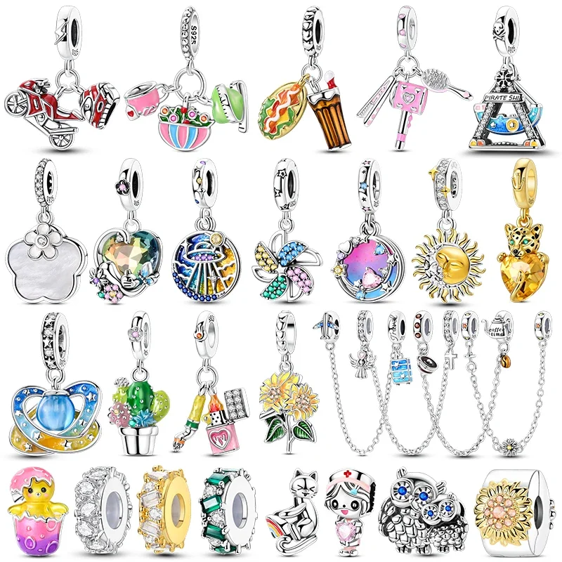 

Original 925 Sterling Silver Animal Charms Owl Windmill Flower Sun Starry Sky Chain Beads Pendants Fit Bracelet DIY Jewelry Gift