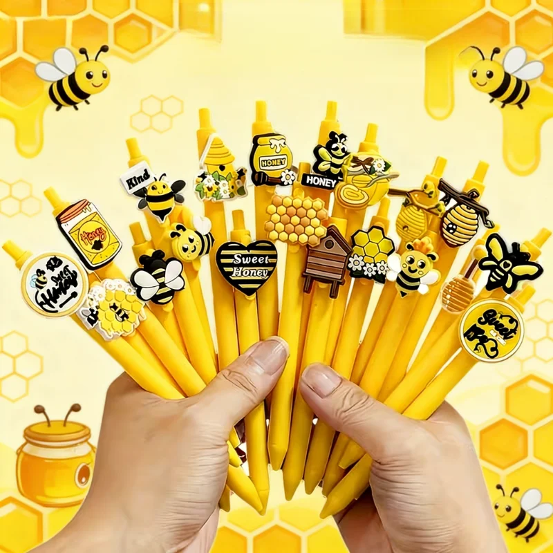 

6/8/13/16/23PCS Bee-Themed Ballpoint Pens, black ink writing tools, suitable for school, office and home use, giftable pens.