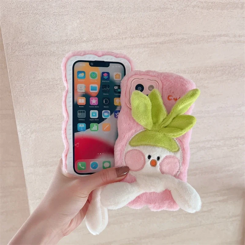 3D Cute Warm Winter Plush Fur Phone Case for Huawei Mate 60 Pro Mate 50 40 30 Pro Fluff Toy Camera Protect Back Cover Case