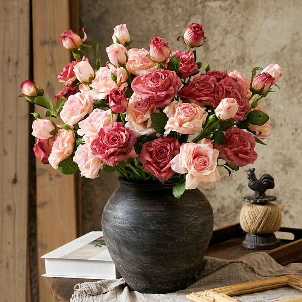 Burnt rose rose simulation flower living room dining table decoration flower ornament fake  dried  arrangement