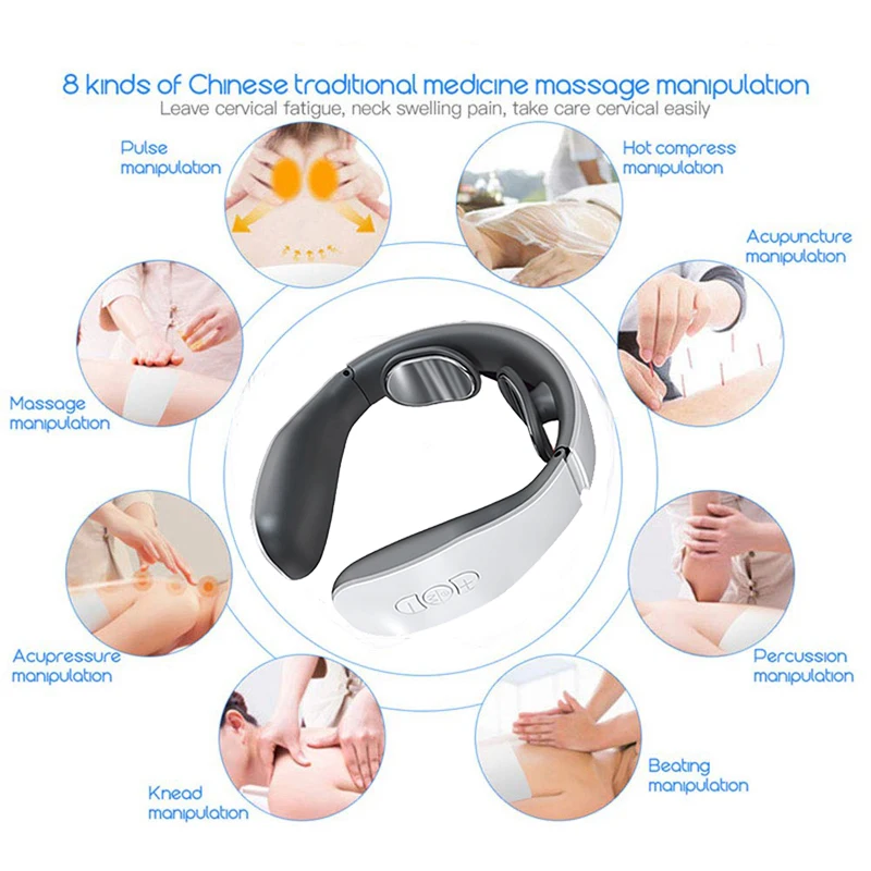 Electric Neck and Shoulder Pulse Massager 4 mode 15 levelsadjustable Heat Cervical Vertebra Relax Pain Relief Kneading Machine