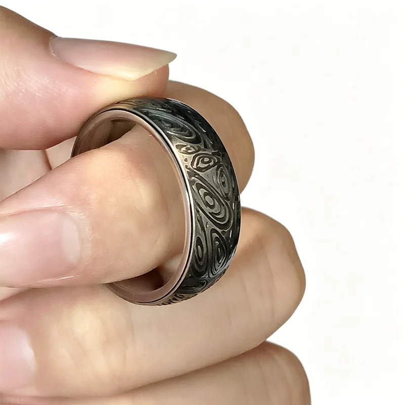 Vintage Damascus Grain Ti Steel Ring Fidget Ring EDC Anti Stress Fidget Spinner Calm Nerves Fidget Toy ADHD Anti-anxiety Toy