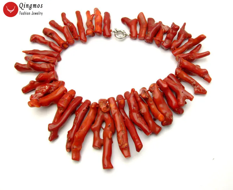 Qingmos Fashion Natural Red Coral Necklace for Women with 50-70mm Branch Shape Genuine Coral Necklace Jewelry 18\