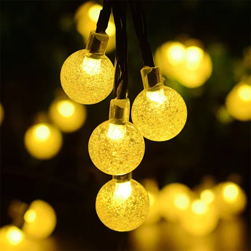 Solar 5/7/12m Outdoor LED Crystal Globe String Light Fairy Light for Garden Wedding Christmas Home Room 2025 Ramadan Decoration