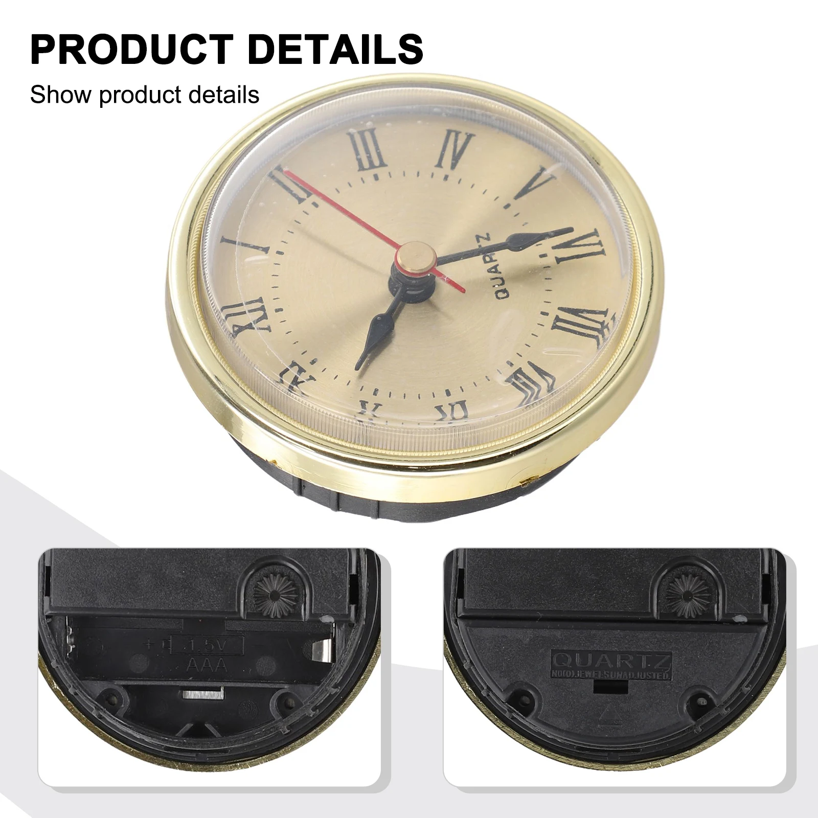65mm Diameter Quartz Clock Movement Insert Featuring Roman Numerals For Glass Clocks And Artisan Clock Projects