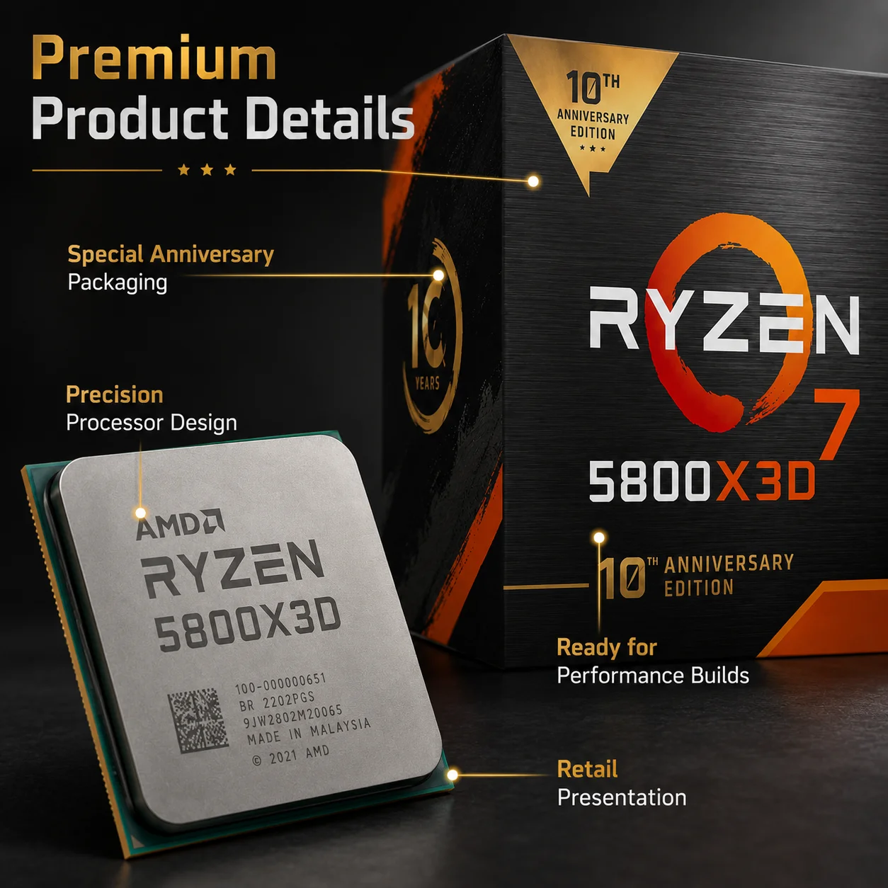 AMD Ryzen 7 5800X3D 10th Anniversary Edition CPU 8-Core 16-Thread
