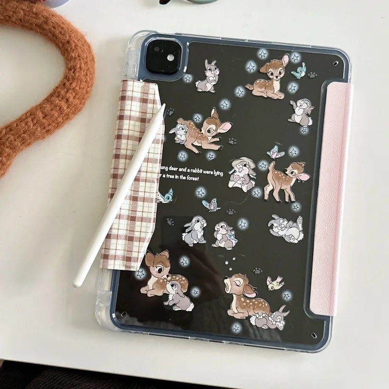 Cartoon Deer Rabbit Buckle Pen Slot Tablet Case For Mini7 6 iPad11 10 6 5 Pro 2024 2022 2021 2020 2018 Air2025 2024 5 4 3  Cover