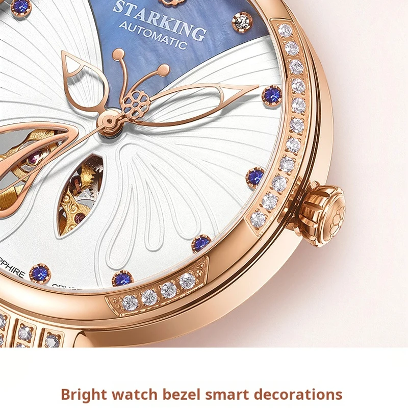 Butterfly Design Dial Luxury Top Brand Rose Gold Sapphire Womens Automatic Mechanical Watches Gift for Women MIYOTA Movement