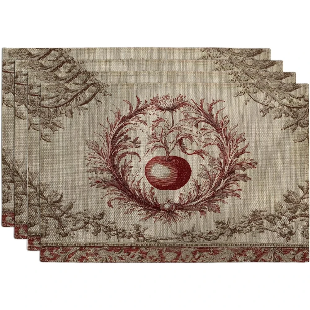 1pcs  Autumn Fruit & Vintage Floral Print Placemat, Non-Slip & Washable, Universal Placemat for Home, Kitchen & Dining Room