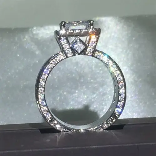 Vintage Princess Cut AAAA Zircon Ring Silver Color Engagement Wedding Rings for Women Men Anniversary Jewelry