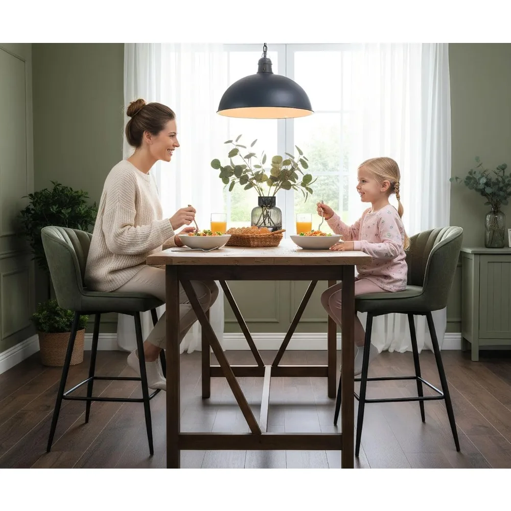 Green Leather Bar Stools Set of 2 Mid Century Modern Counter Stools 26 Inch Counter Height Stool Chairs Upholstered Kitchen Isla