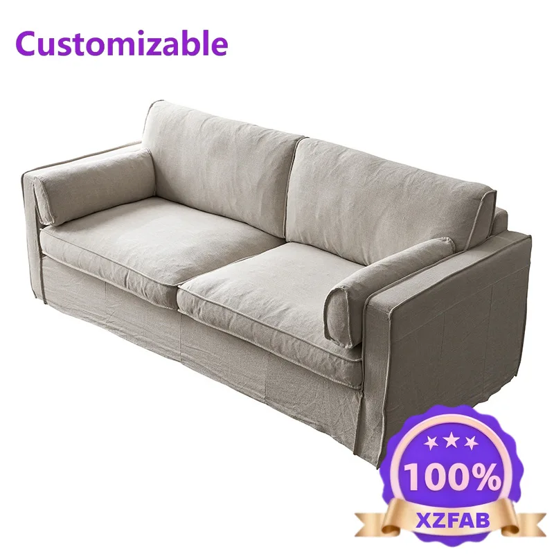 Factory Direct 2026 simple linen sofa removable and washable wabi sand wind single and double three four people fabric sofa livi