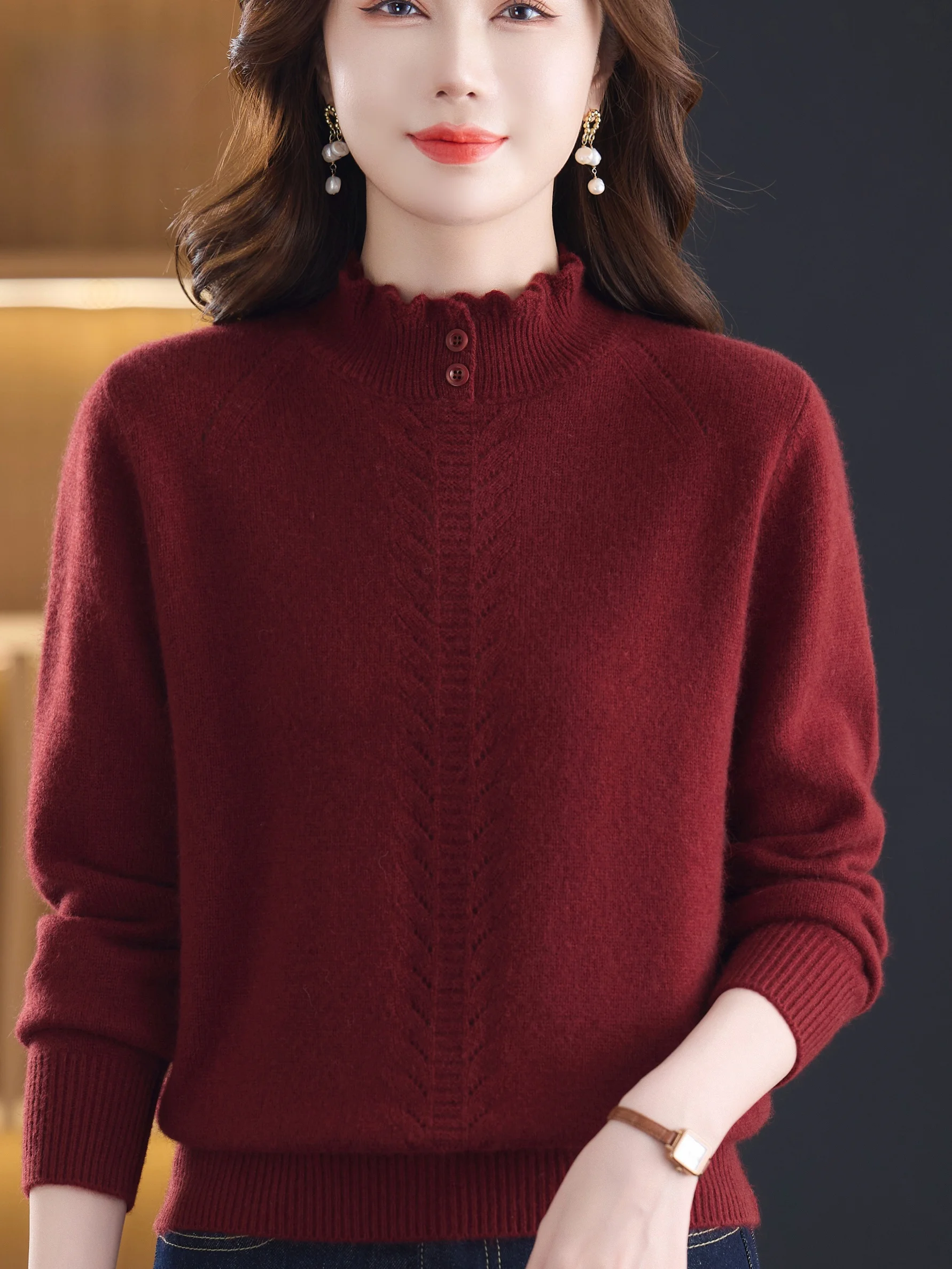 

Fall Winter Thiened Pure Woolen Sweater Women's f High Collar Inner Wear Faionable Mommy's Clothes Warm Knitted Top
