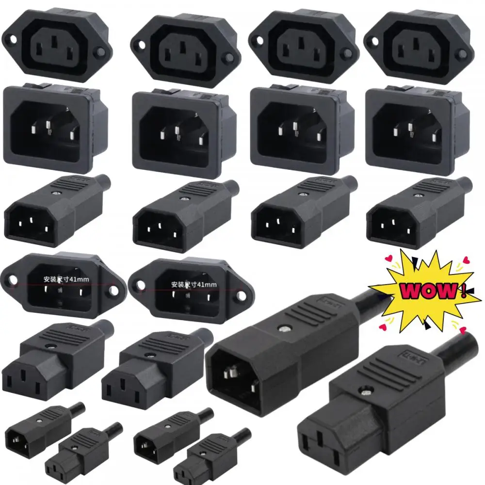 New IEC320 10A 250V Black Male female docking Plug Connector Rewireable C13 C14 Plug Rewirable Power Konektor 3 Pin Socket