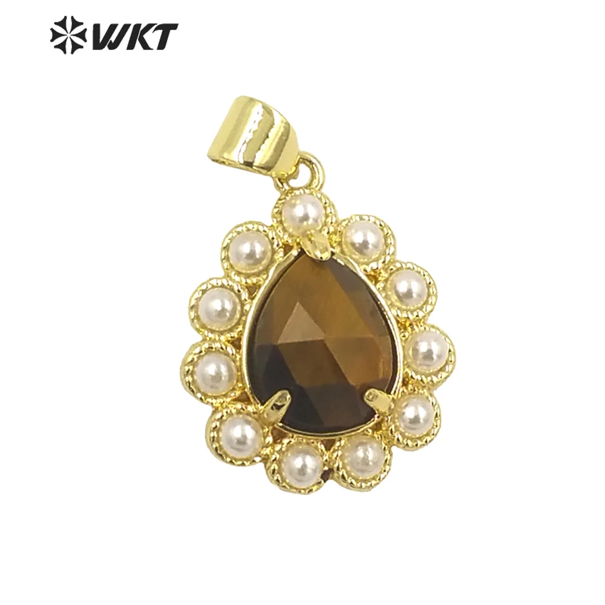 WT-JP359 New Fashion Gold Tiny Drop Charming Gold Plated Natural Gemstone Pendants With Different Stone Setting In 10 PCS