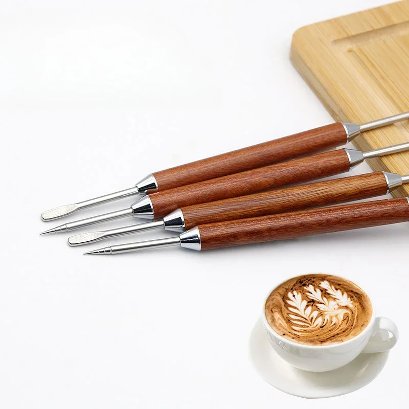 Coffee Pull Flower Needle Stainless Steel Carved Stick Cappuccino Latte Coffee Decorative Art Pen Fancy Stitch Barista Tool