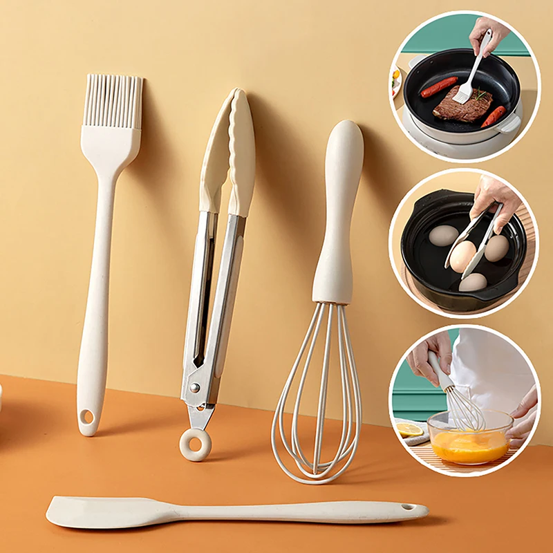 Food Grade Egg Beater Mini Food Clip Silicone Mini Baking Tool 4-piece Set Mini Baking Scraper Oil Brush Cooking Tool Set