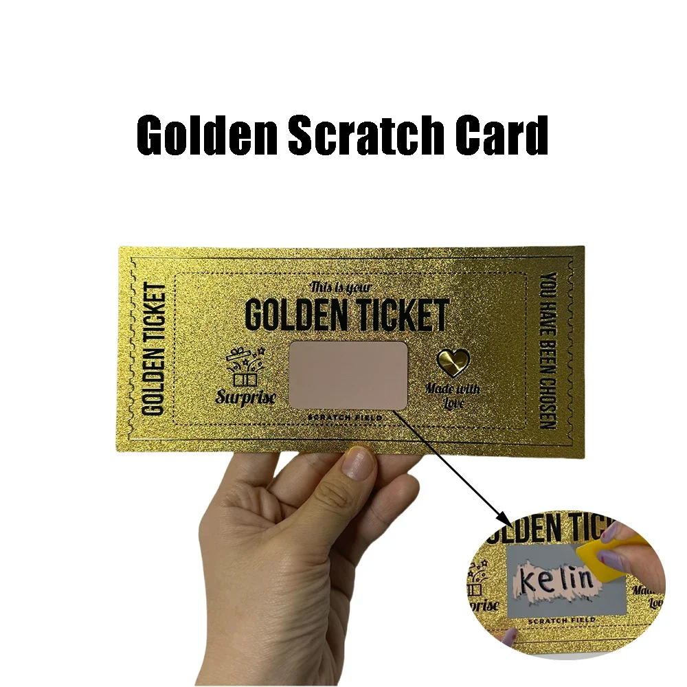 Scratch Card Golden Ticket Scratch-off Card Gravure Printing Surprise Reveal Gold Greeting Card Birthday Merry Christmas Gift