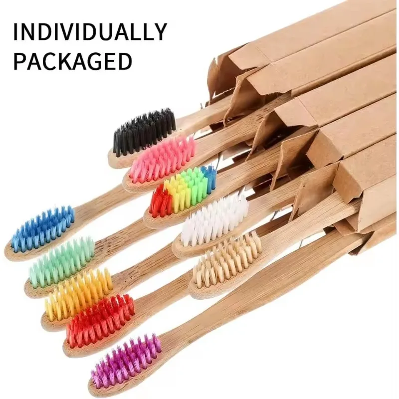 New 10 Pack Bamboo Toothbrushes Nylon Bristles Natural Biodegradable Eco-Friendly BPA Free Wooden Toothbrush Set,Assorted Colour