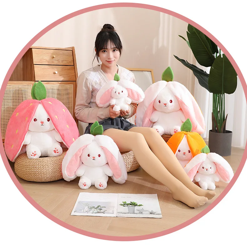 20-45 cm Neue Erdbeere Kaninchen Plüsch Spielzeug Kawaii Weiche Hase Versteckt in Karotte Tasche Gefüllte Puppe Neuartige Geschenke für Kinder Zimmer Dekor – Detail 10