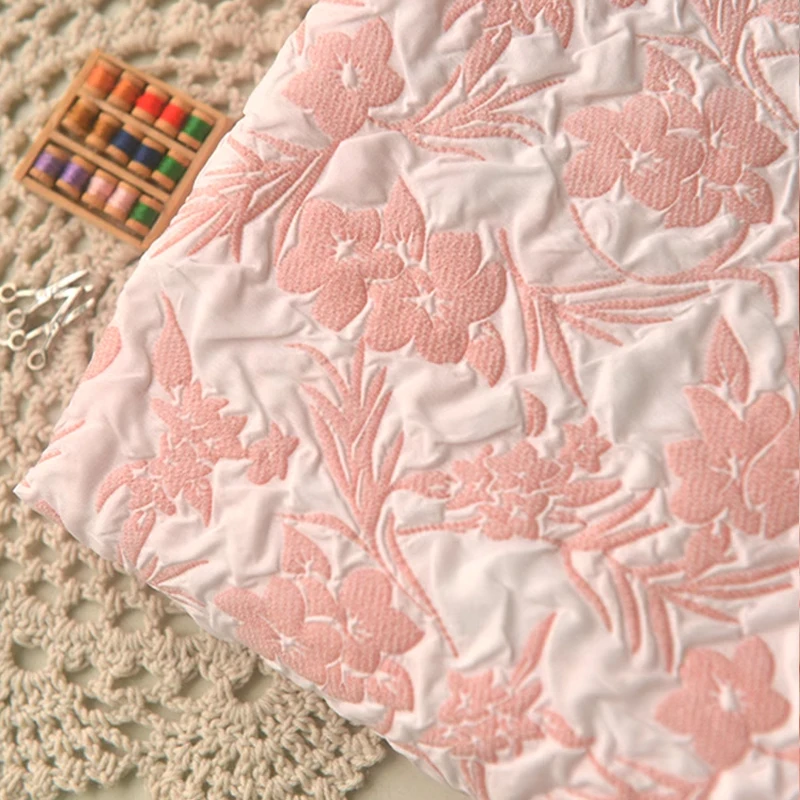 0.5m/1m/2m Pink Flower Three-dimensional Relief Jacquard Fabric For Princess Dress, Children's Clothing, Handmade DIY Fabrics - view 4