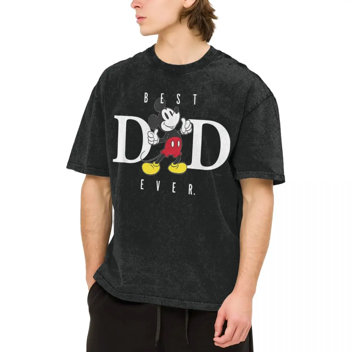 Men's Mickey Mouse Best Dad Ever Thumbs Up Father-s Day T Shirts Clothes Summer Short Sleeve T Shirt O-Neck Hippie Tee Shirt