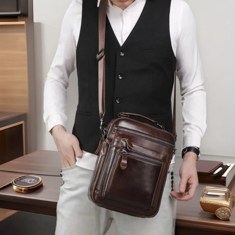 

Многофункциональная мужская ручная сумка через плечо из натуральной кожи, мужская деловая сумка через плечо большой вместимости с несколькими карманами