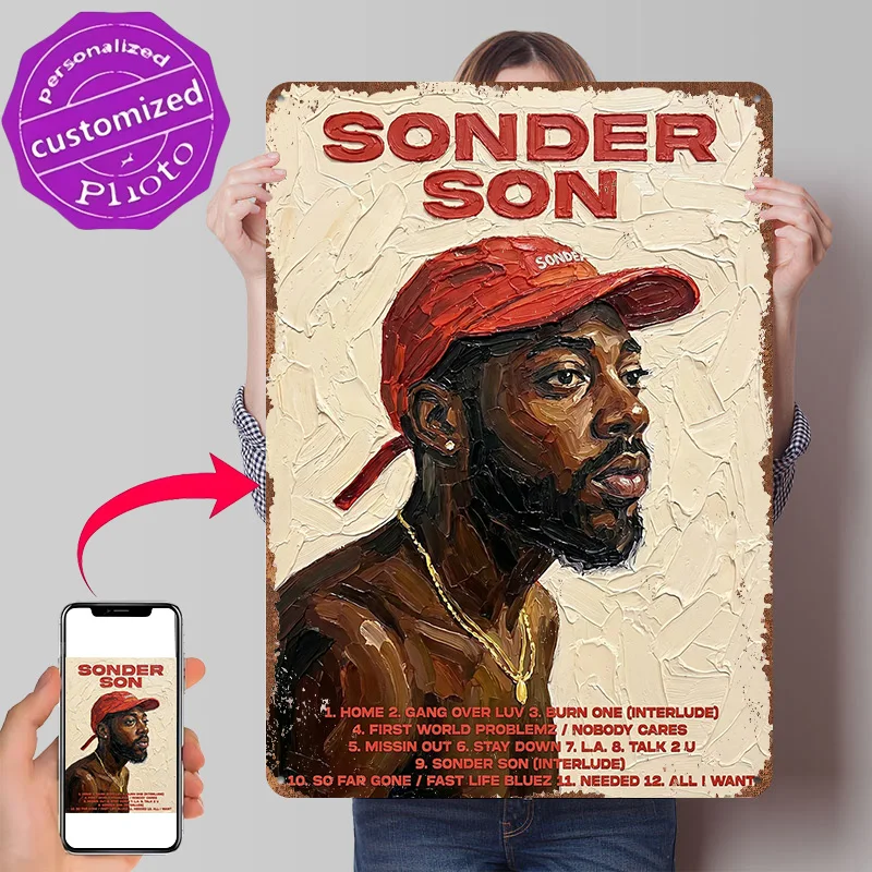 Sonder Son Album Cover Painting 3D Printed Texture Poster Personalized Wall Art Retro Metal Tin Signs for Room Decoration Gaming