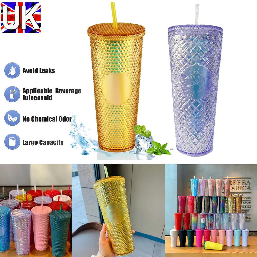 24 Oz Tumbler & Straw Lid Reusable Insulated Water Bottle Coffee Cup Mug UK