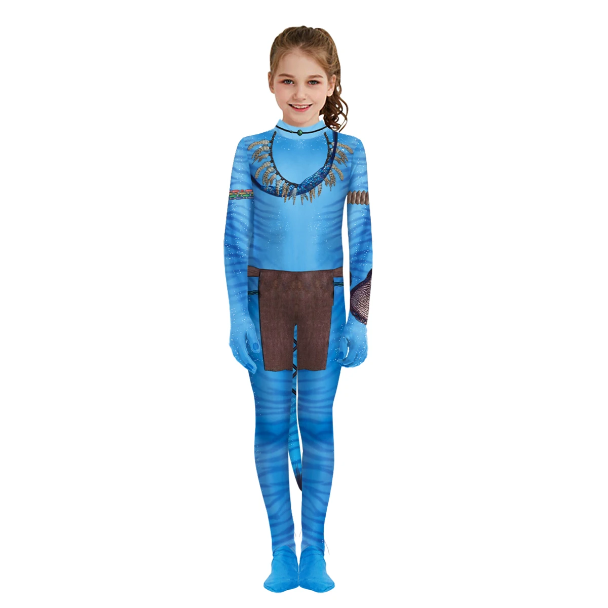 Avatar Jumpsuits Boy Girl Halloween Cosplay Costume Carnival Stage Performance Movie 2025 Avatar with Tail Zentai Bodysuits view 2